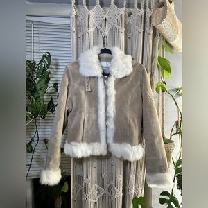 Wilson's Leather Maxima Women's Suede Jacket, Authentic Rabbit Fur, L